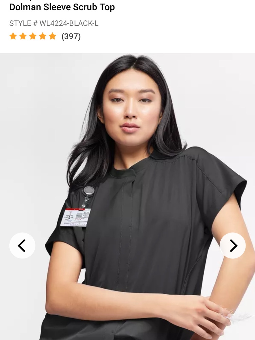 Whisperlite size small Dolman Sleeve Scrub Top - Black
